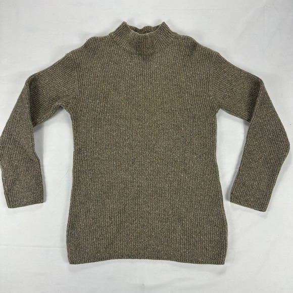 Agnès b. Wool Mock Neck Ribbed Sweater Brown Chunky Knit Pullover Size 1